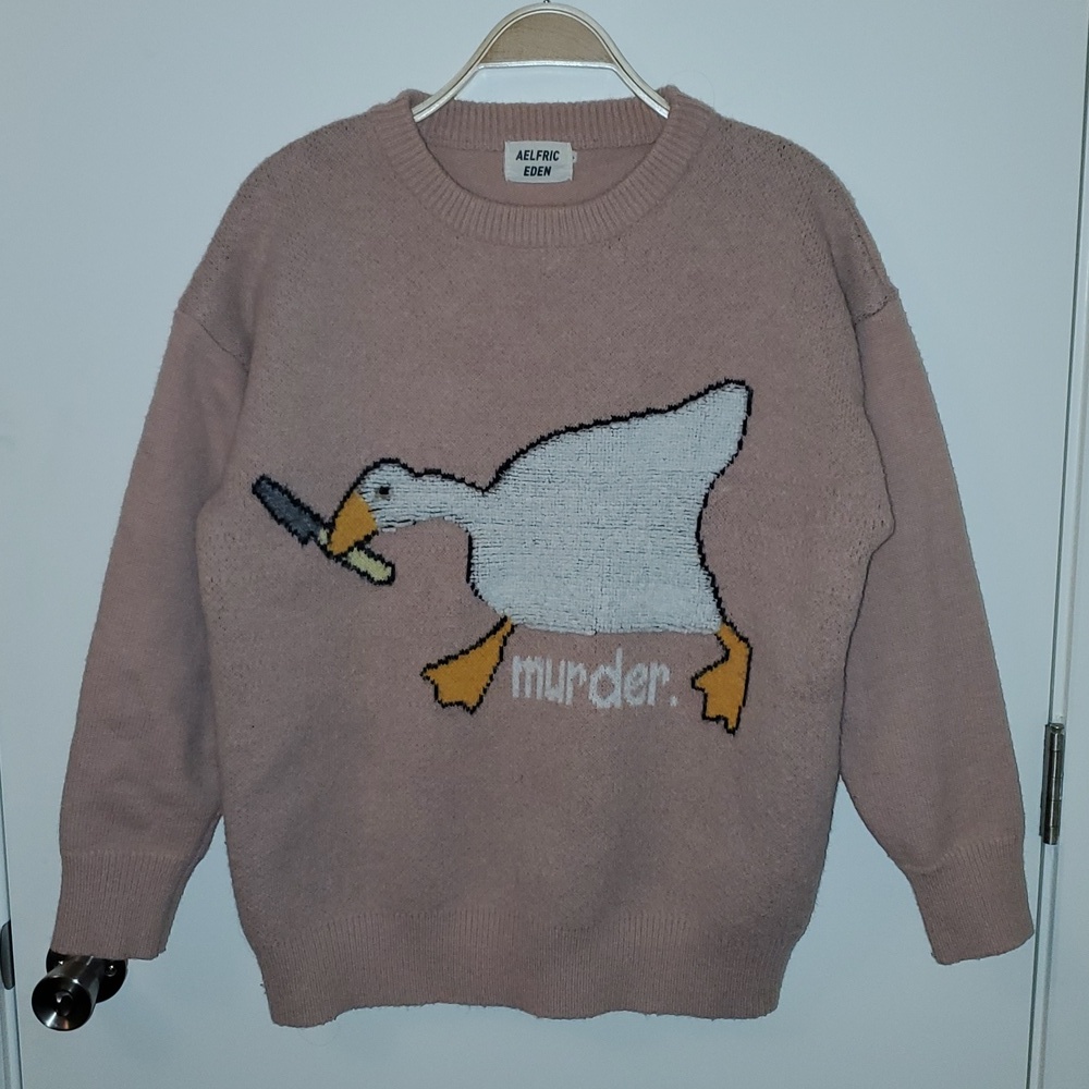 Aelfric Eden Murder Goose Graphic Knit Sweater Size Large
